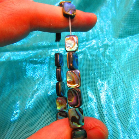 Abalone Small Rectangles 7" Stretchy Gemstone Bracelet - Picture 3 of 3